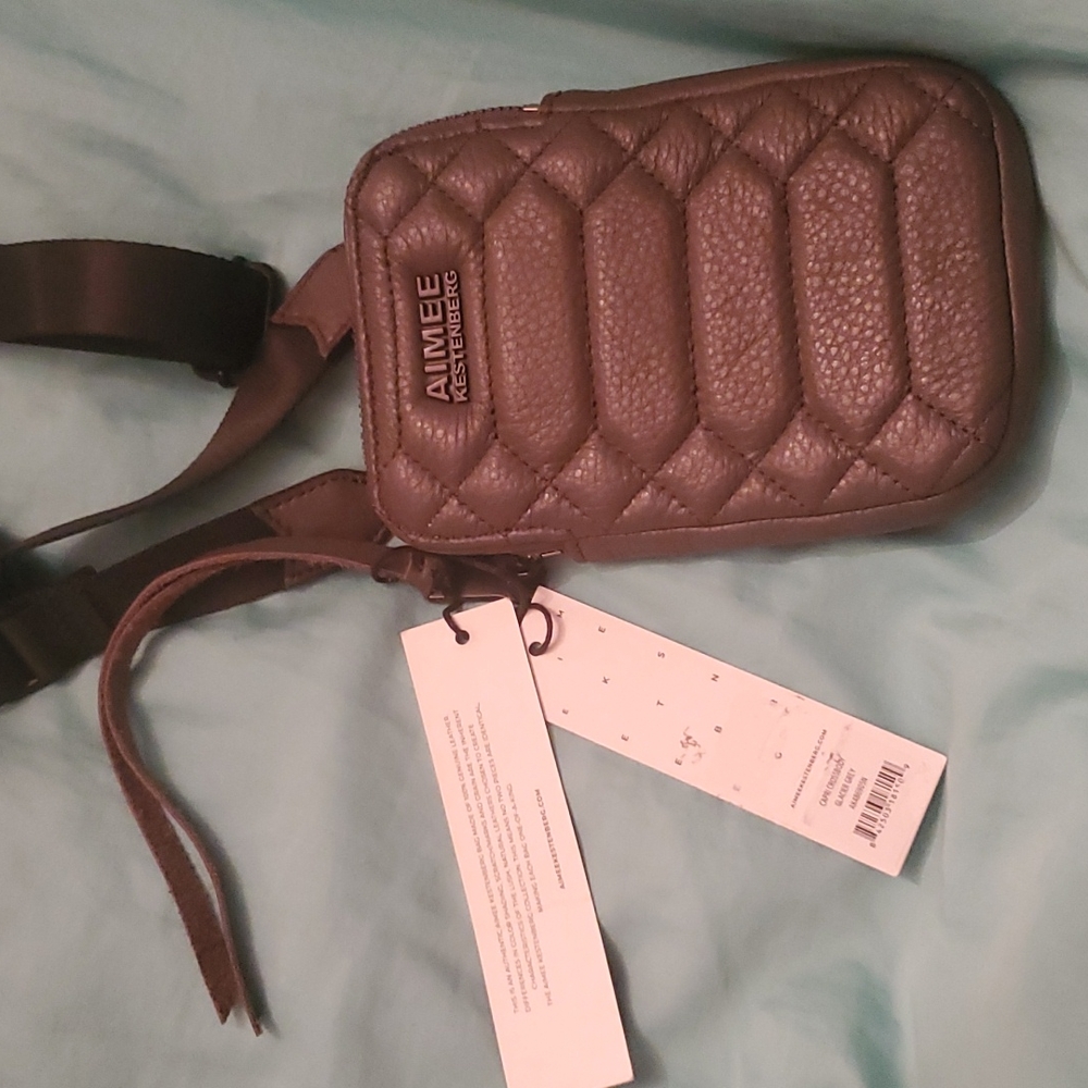 Aimee Kestenberg Capri Quilted Glacier Gray Leather Mini Crossbody Bag Purse NEW